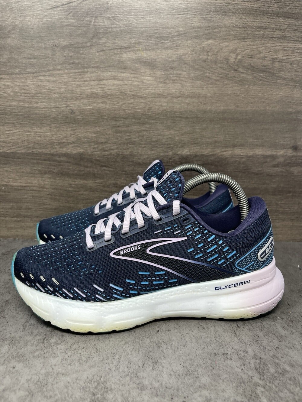 Brooks Glycerin 20 Womens Size 7.5 D Wide Navy Blue Aqua Cushioned Running Shoes